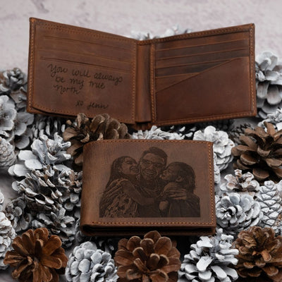 personalized leather wallet for men with photo engraving