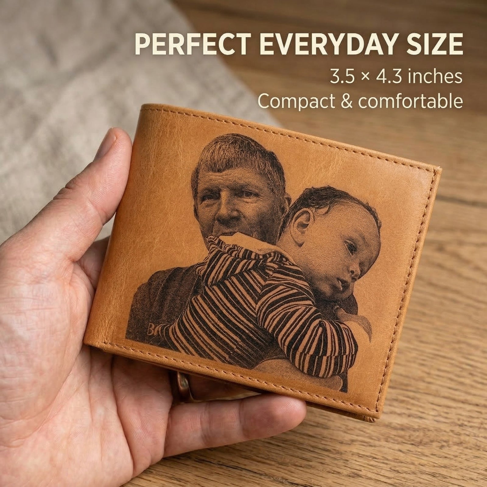 Bronze compass with chain on a wooden surface, accompanied by a card with 'I love you' message.