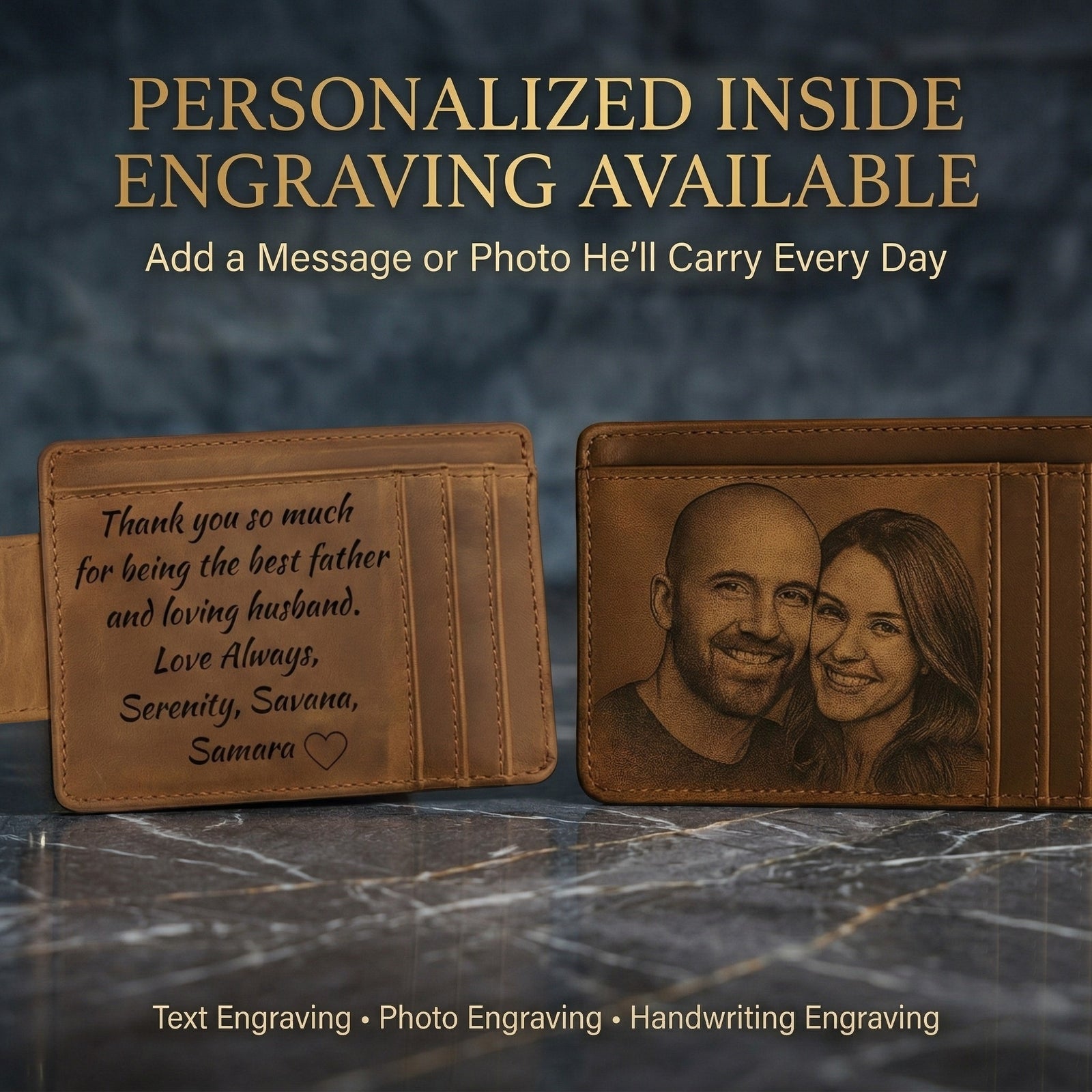 Two brass compasses with leather pouch and wooden box on a wooden surface