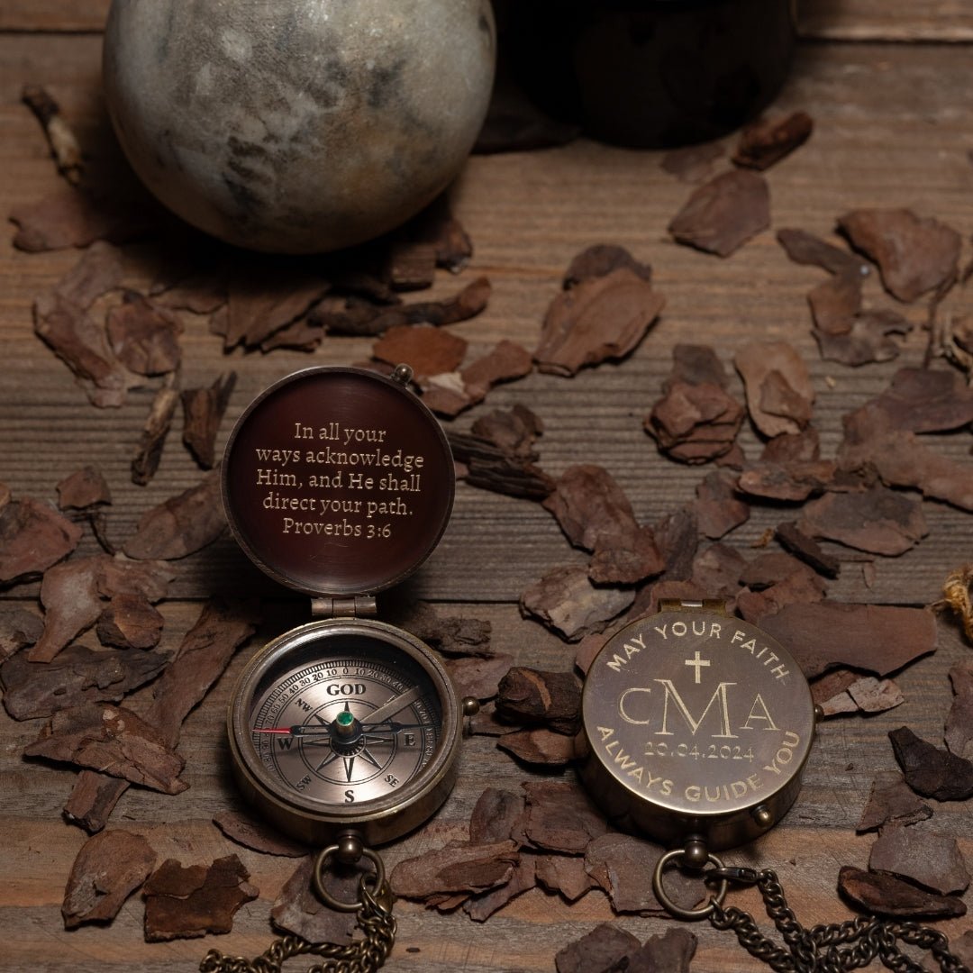 Personalized engraved baptism compass gift with custom message, name, or monogram – SFDizayn