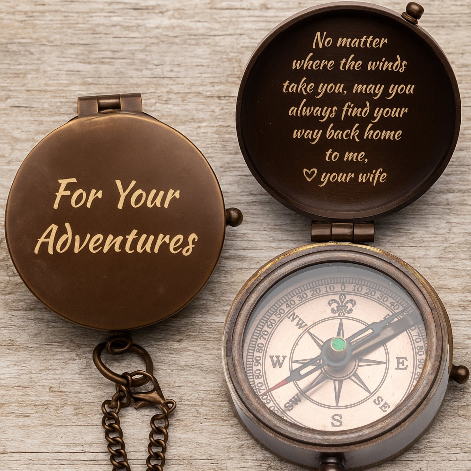 engraved working pocket compass