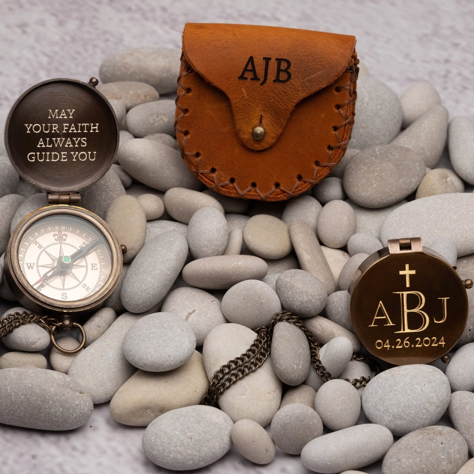 Personalized religious brass compass engraved with a Bible verse, perfect baptism or confirmation gift for boys and men, handmade spiritual keepsake from SFdizayn.com