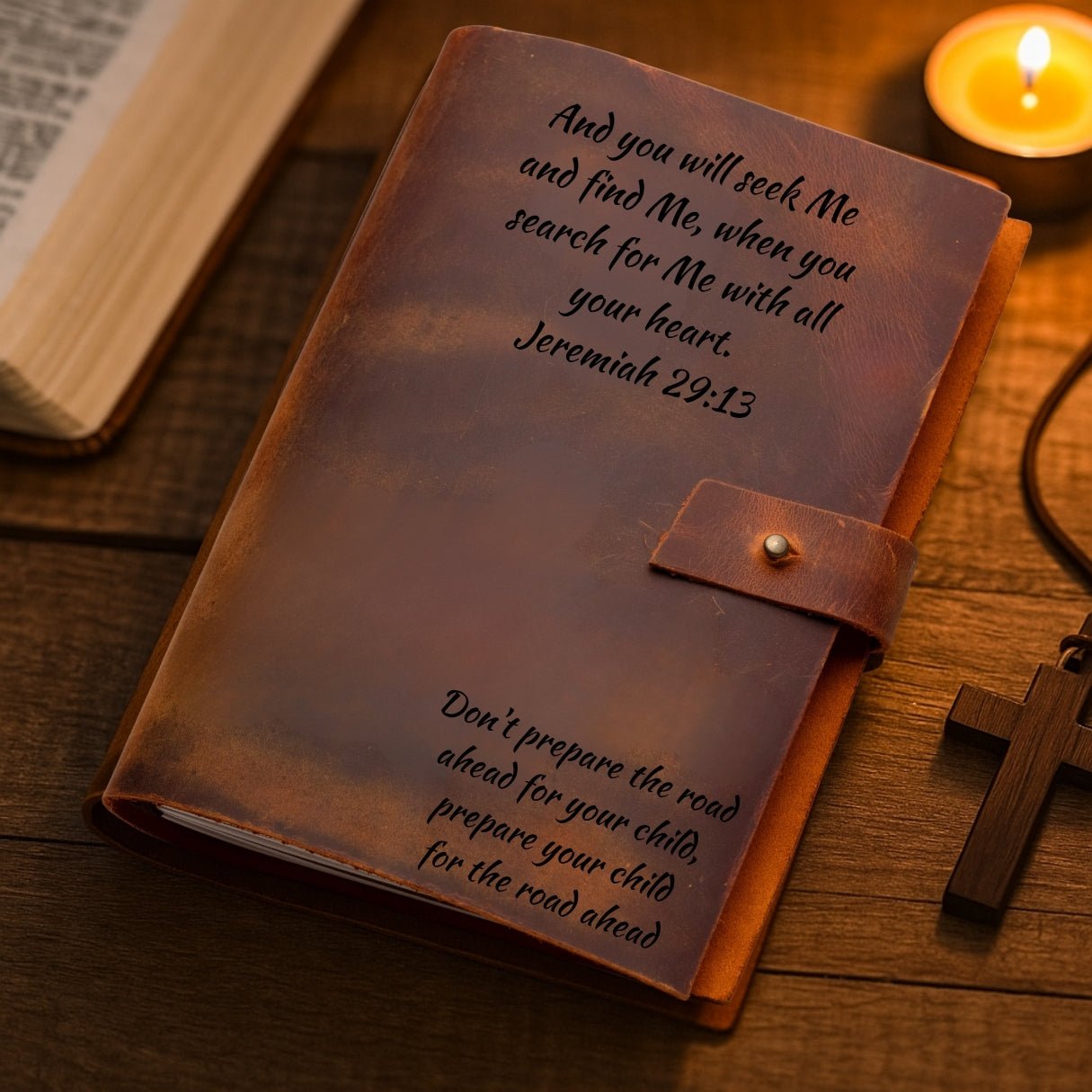 Personalized brown leather journal notebook – custom engraved diary with refillable lined pages, featuring name, monogram, initial, photo, or heartfelt message or text.