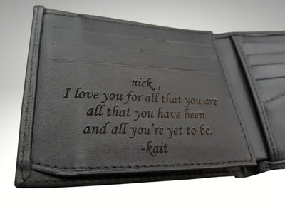 mens leather photo wallet engraving