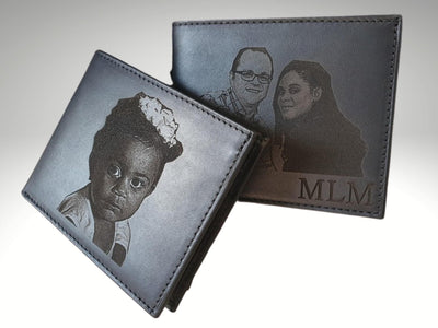 mens leather photo wallet engraving