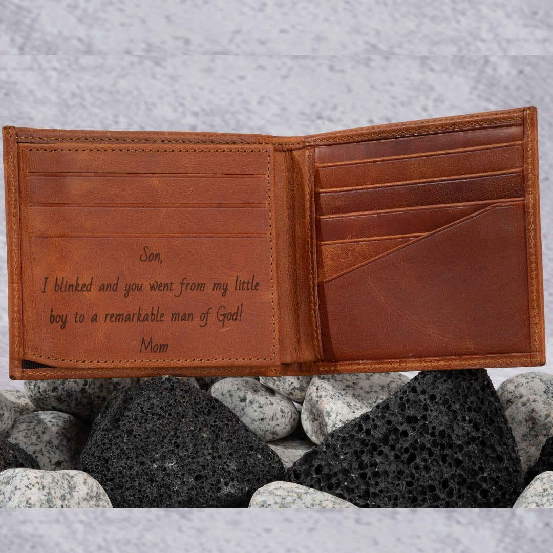 Personalized leather wallet engraved with a heartfelt message – SFdizayn