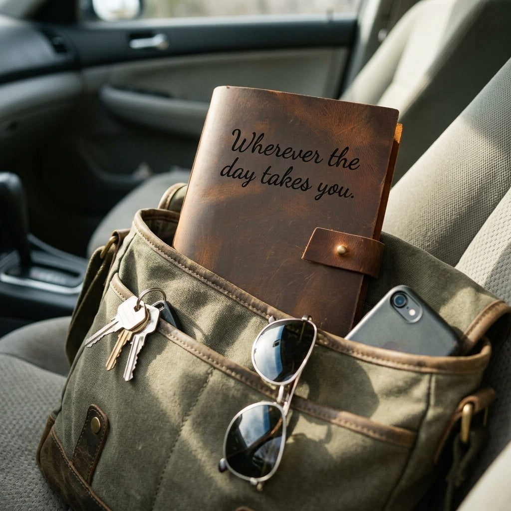 a5 leather journal size guide personalized engraved cover desk morning light