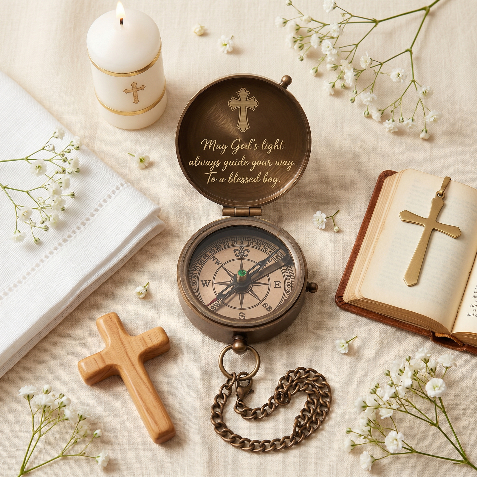 baptism gifts for boys personalized engraved brass compass with cross and blessing christian keepsake