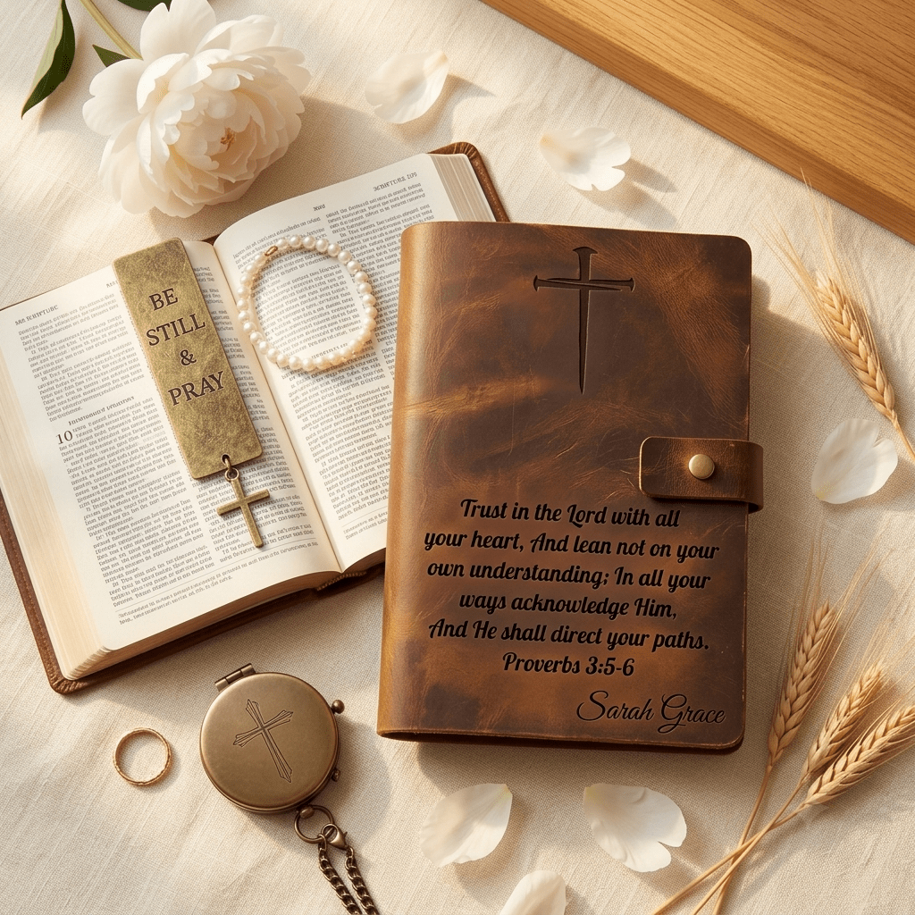 christian gifts for women personalized leather journal brass bible bookmark and engraved compass faith