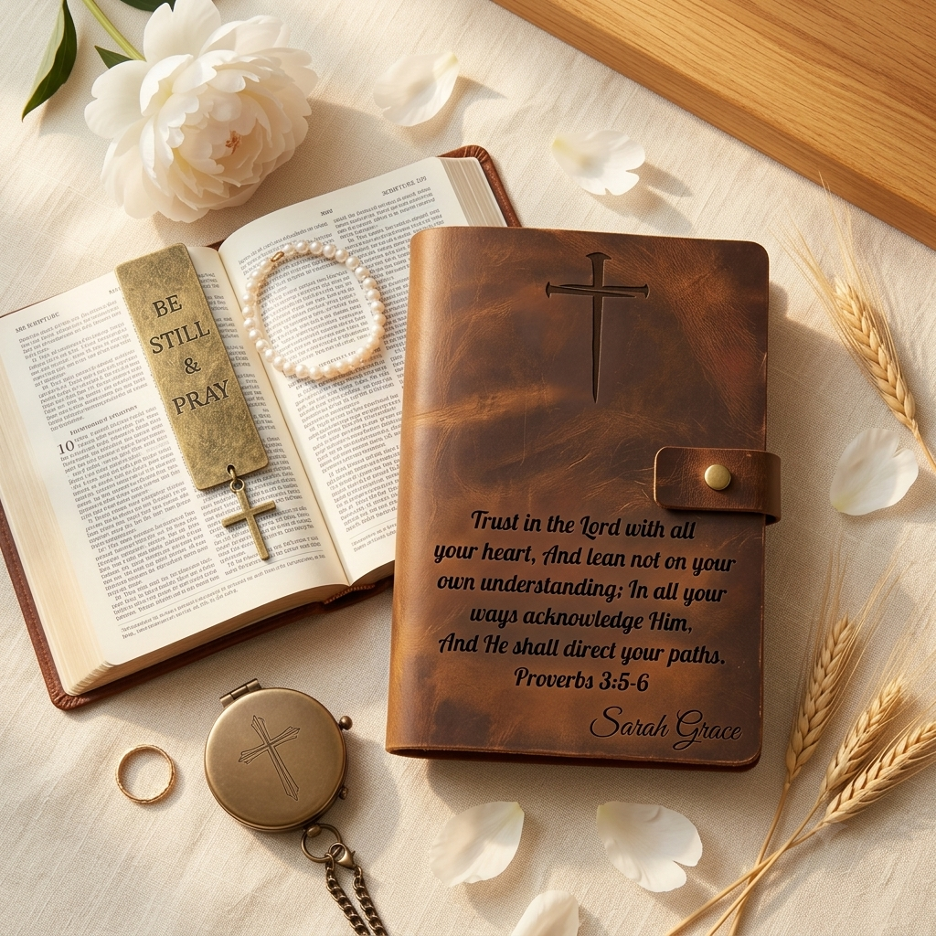 christian gifts for women personalized leather journal brass bible bookmark and engraved compass faith