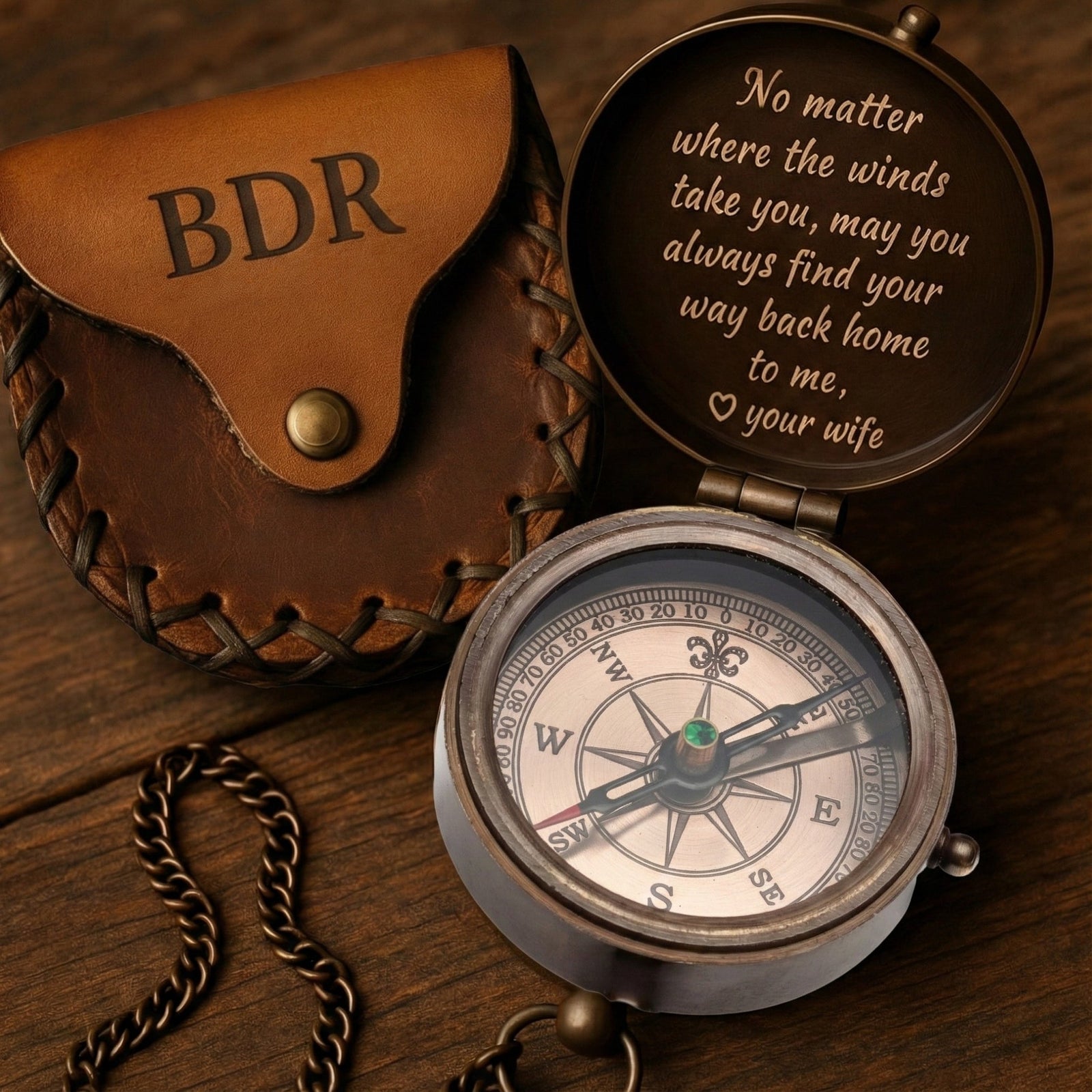 Engraved compass for Husband with coordinates and date