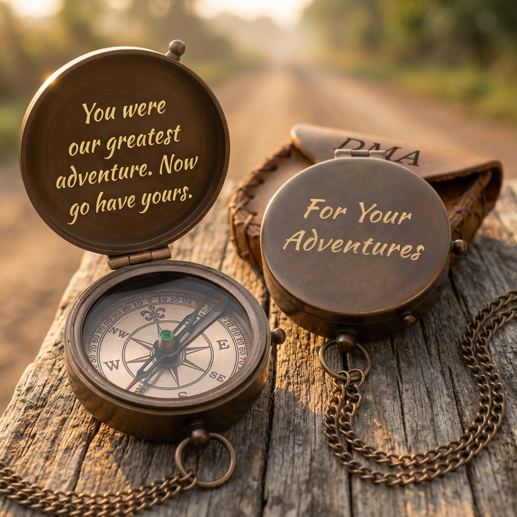 christmas gifts for son personalized engraved compass with message from parents and leather wallet