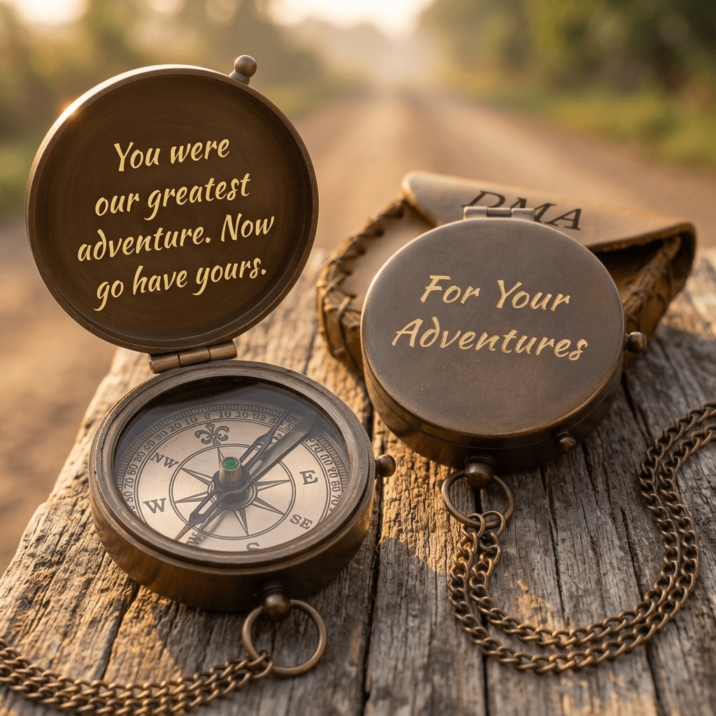 christmas gifts for son personalized engraved compass with message from parents and leather wallet