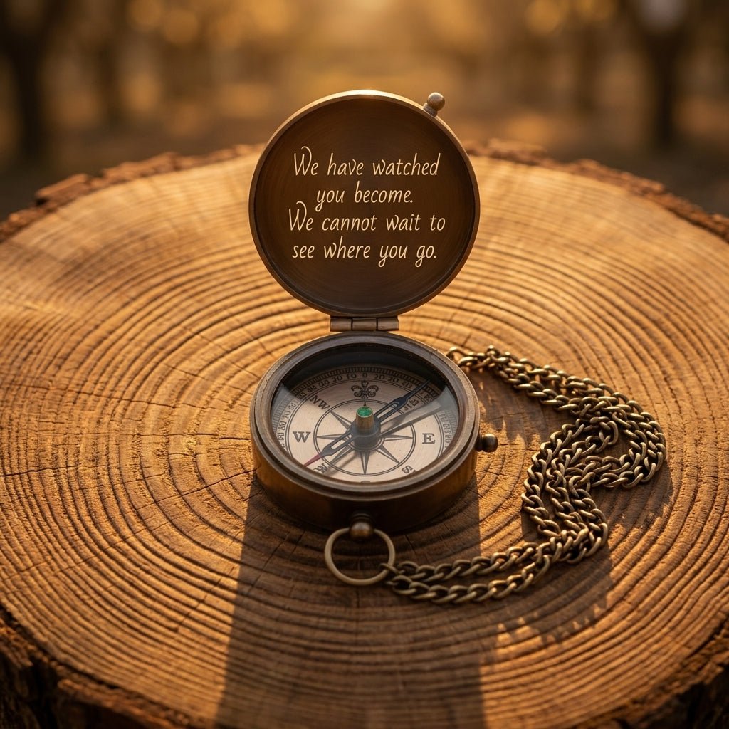 compass gift for grandson from grandparents personalized engraved brass with message and leather pouch