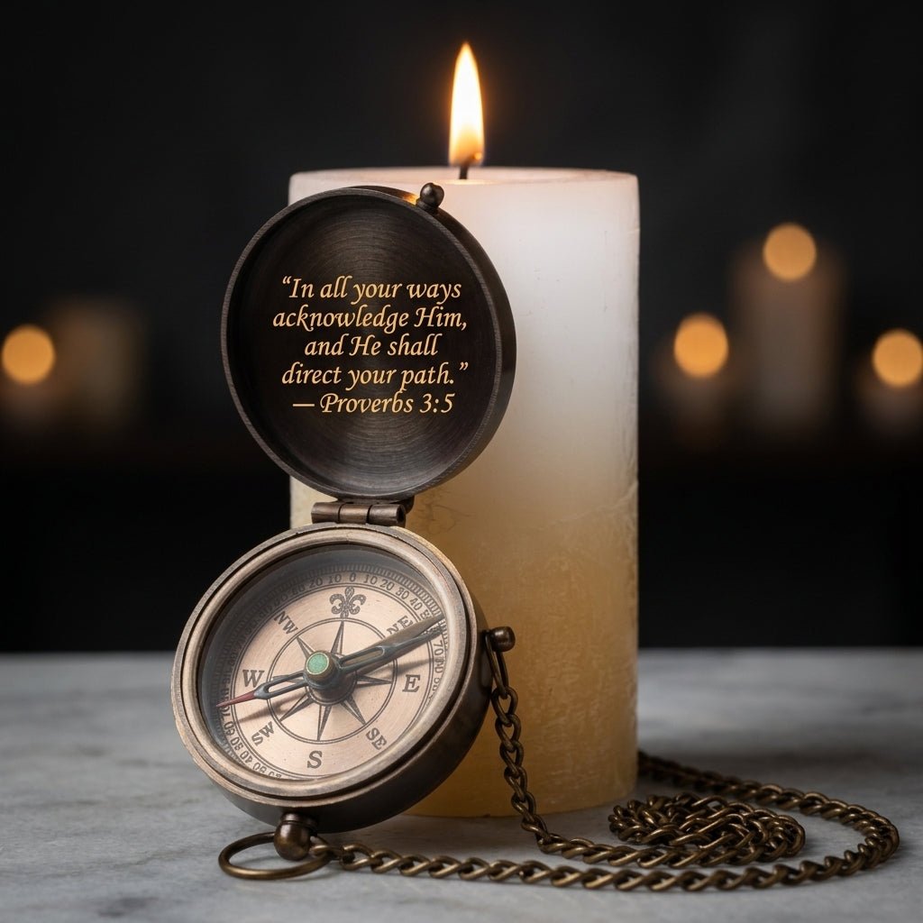 confirmation compass gift for catholic families engraved brass with cross faith message and bible rosary