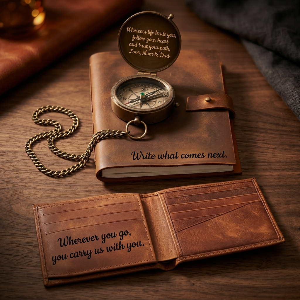 gifts for son complete guide every age and occasion personalized engraved compass leather wallet and journal