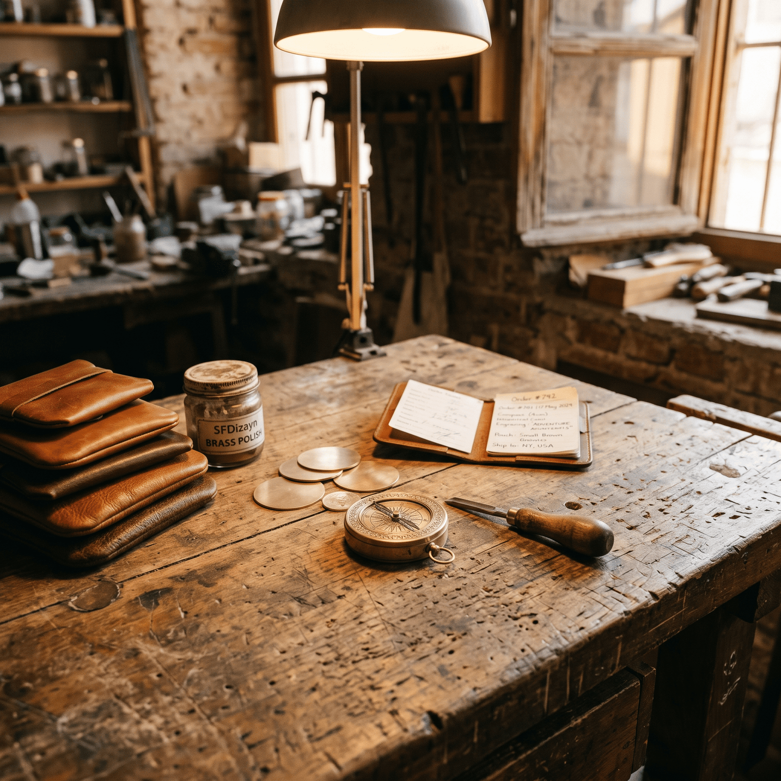 sfdizayn workshop istanbul handcrafted engraved brass compass and leather goods artisan craftsmanship