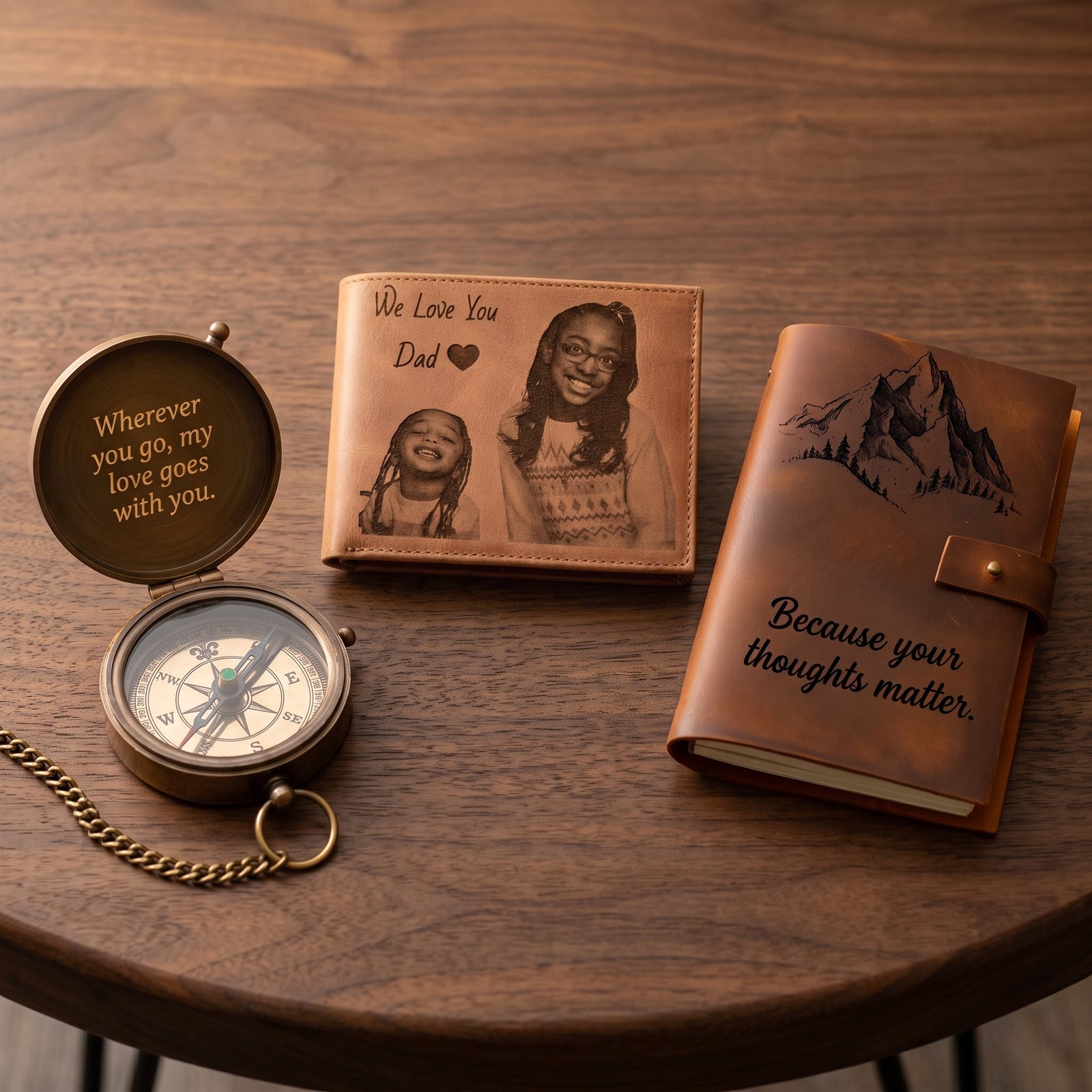 personalized gifts for men 2026 guide engraved compass leather wallet and journal
