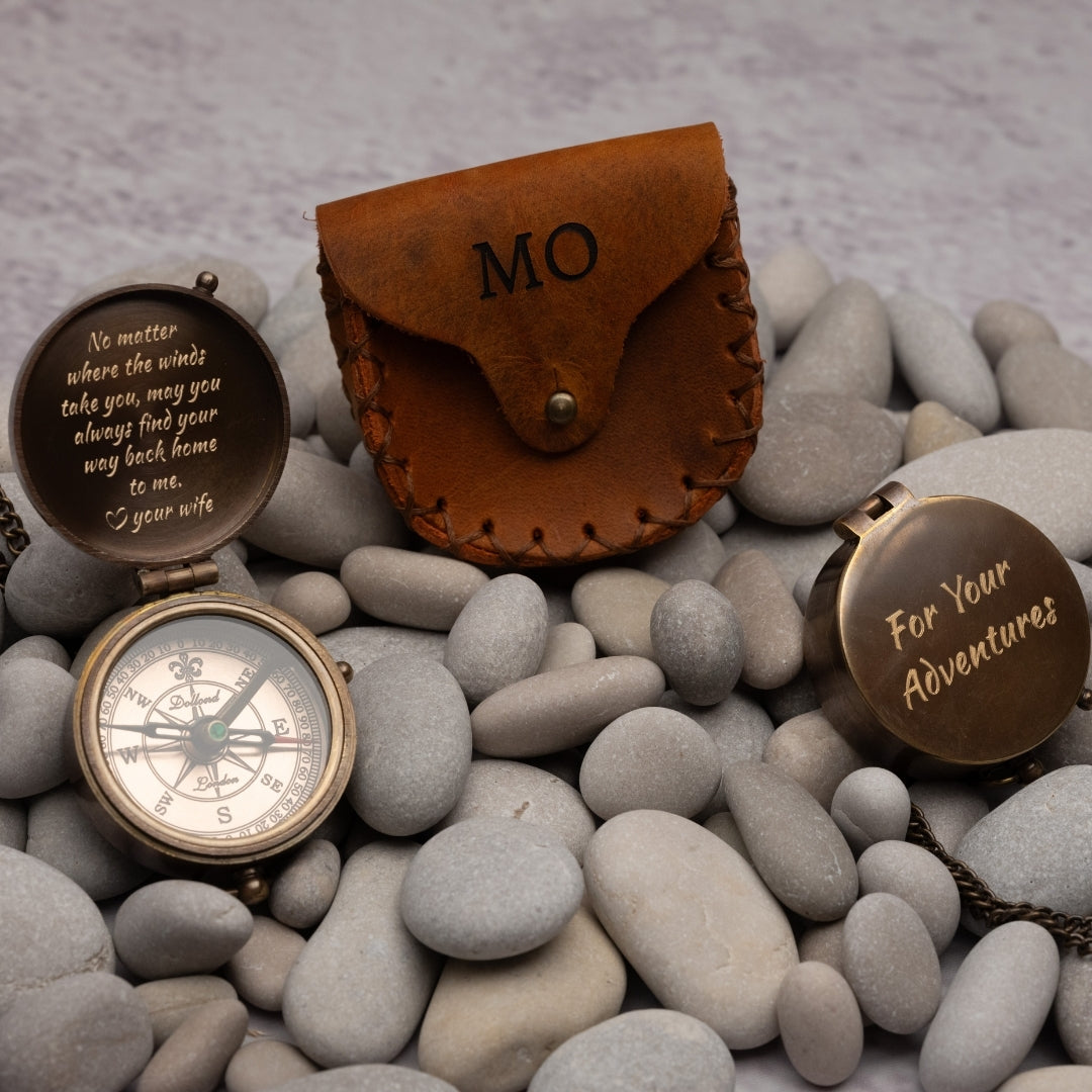 Personalized engraved brass compass with custom message, name, or photo – SFDizayn