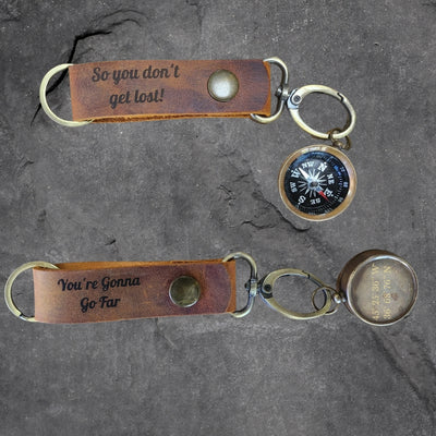 custom leather keychain with working compass