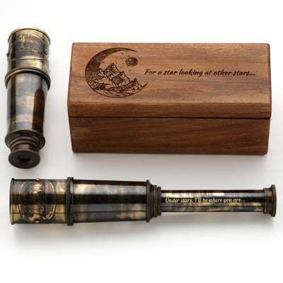 Custom Working Handmade Brass Spyglass Telescope with Wooden Box