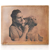 personalized genuine brown leather wallet for men with custom photo engraving