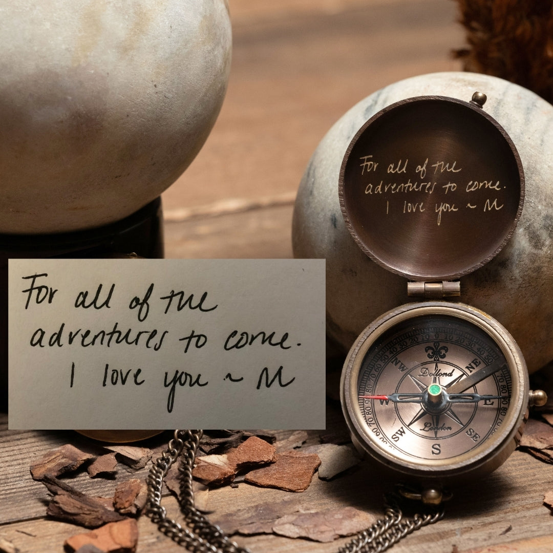 Personalized engraved brass compass with custom message, name, or photo – SFDizayn