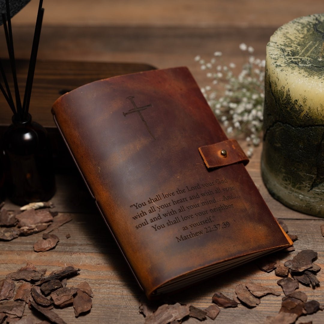 Personalized handmade leather journal notebook with custom engraving – SFDizayn