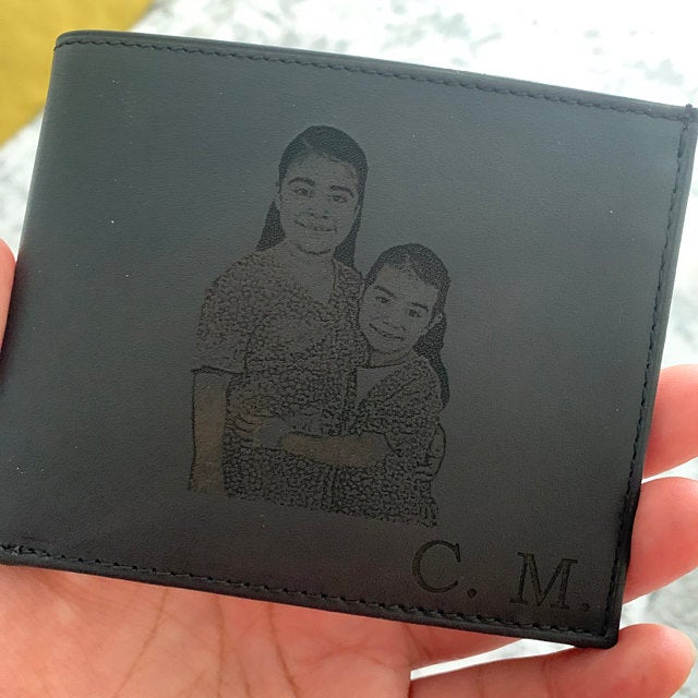 custom photo engraved leather mens wallet