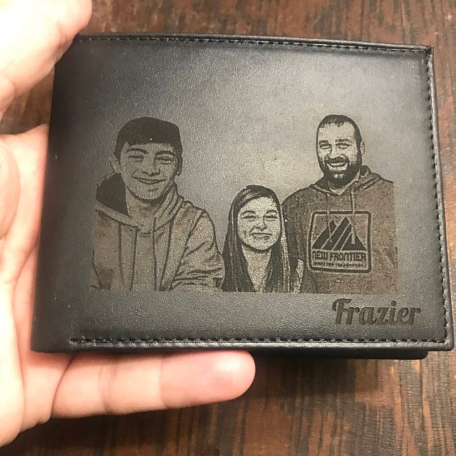 custom picture engraved mens leather wallet