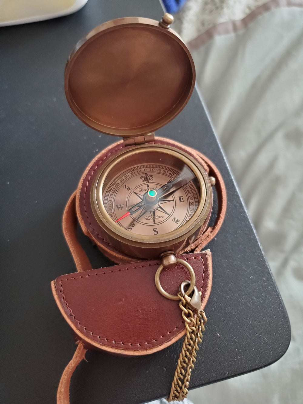 personalized compass with leather pouch