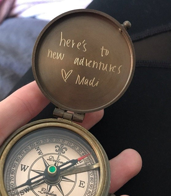 custom handwriting engraved compass