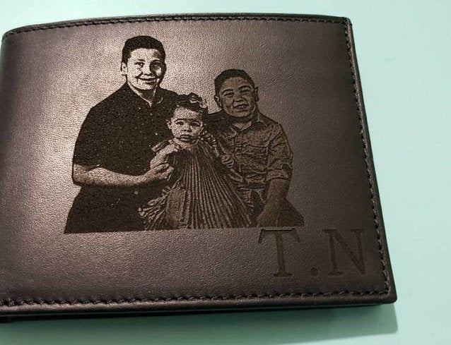 custom photo engraved leather mens wallet