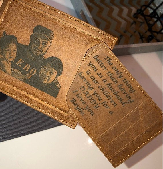 fathers day wallet with custom photo engraving