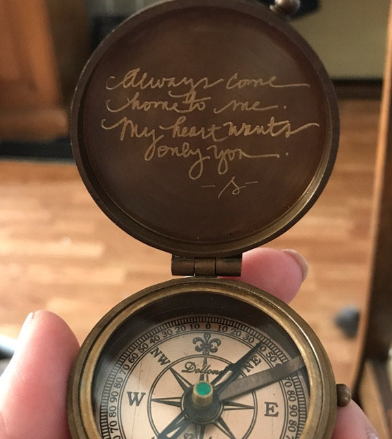 my handwriting engraved on the compass