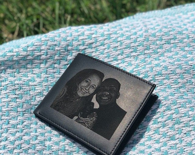 engraved mens leather photo wallet