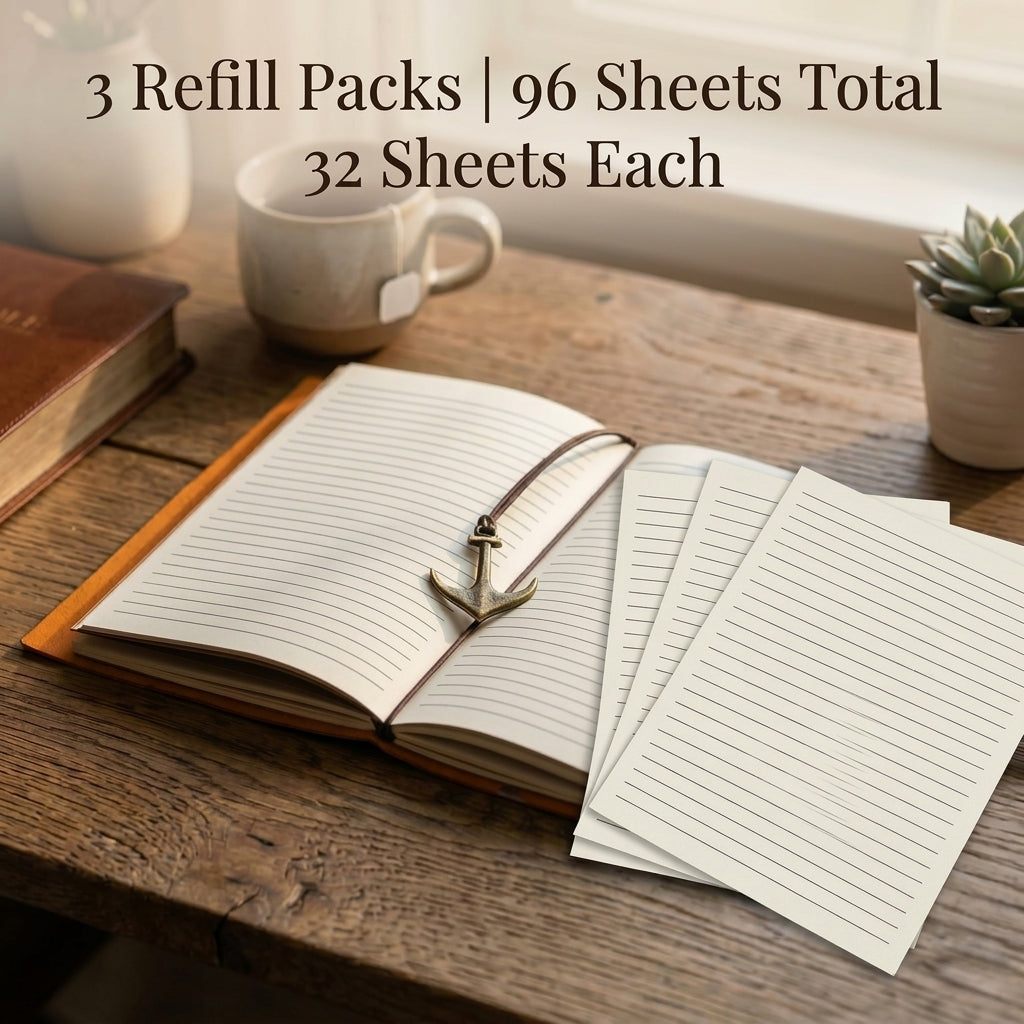 Lined A5 refill inserts for a refillable leather notebook