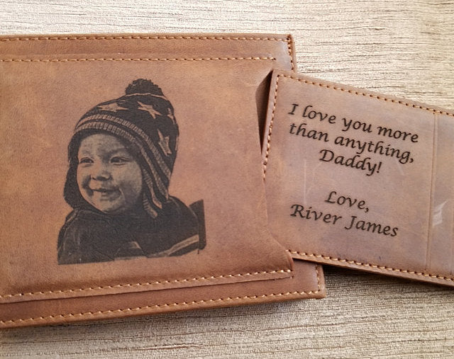 mens leather with custom photo engraving
