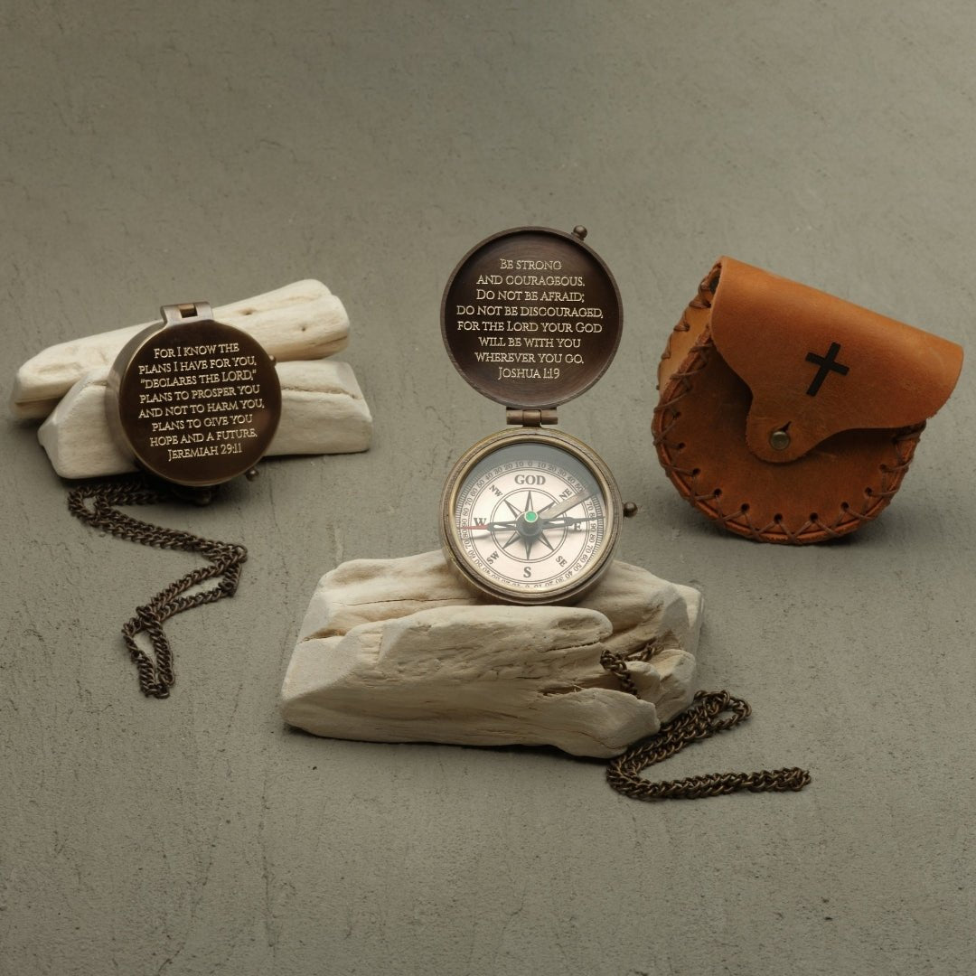 Personalized engraved baptism compass gift with custom message, name, or monogram – SFDizayn