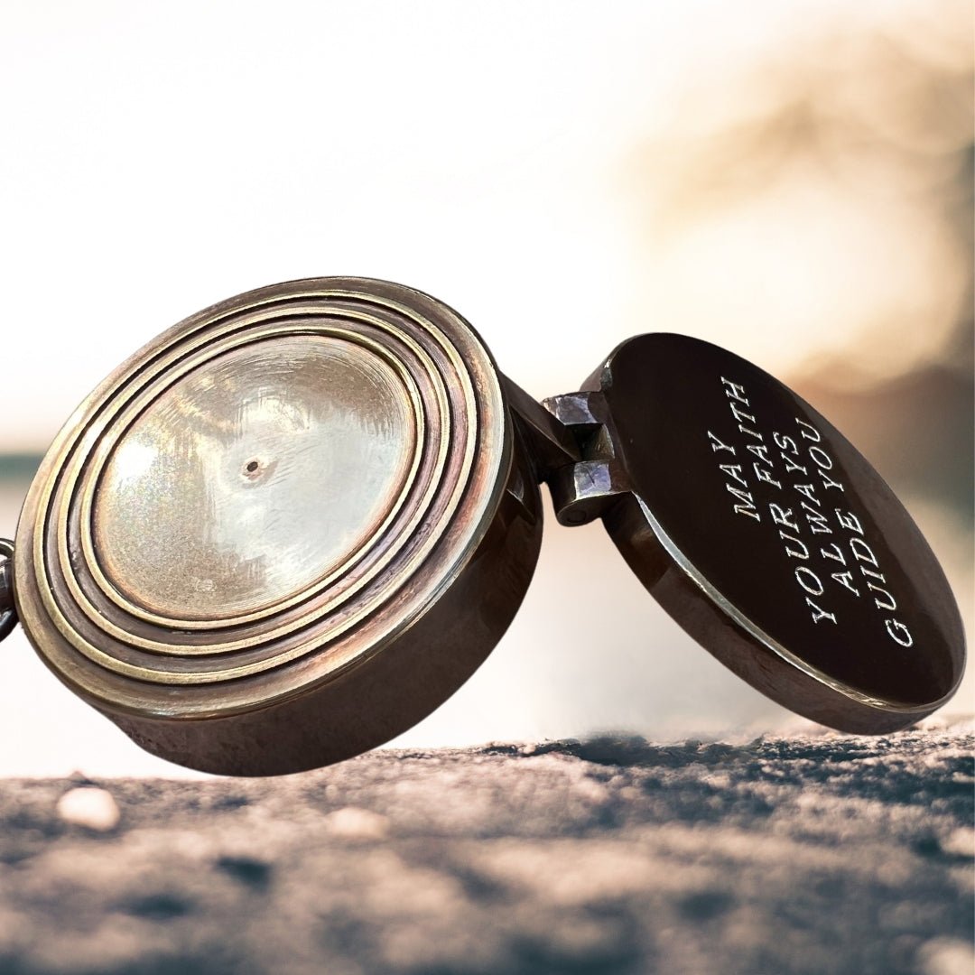 Personalized engraved baptism compass gift with custom message, name, or monogram – SFDizayn