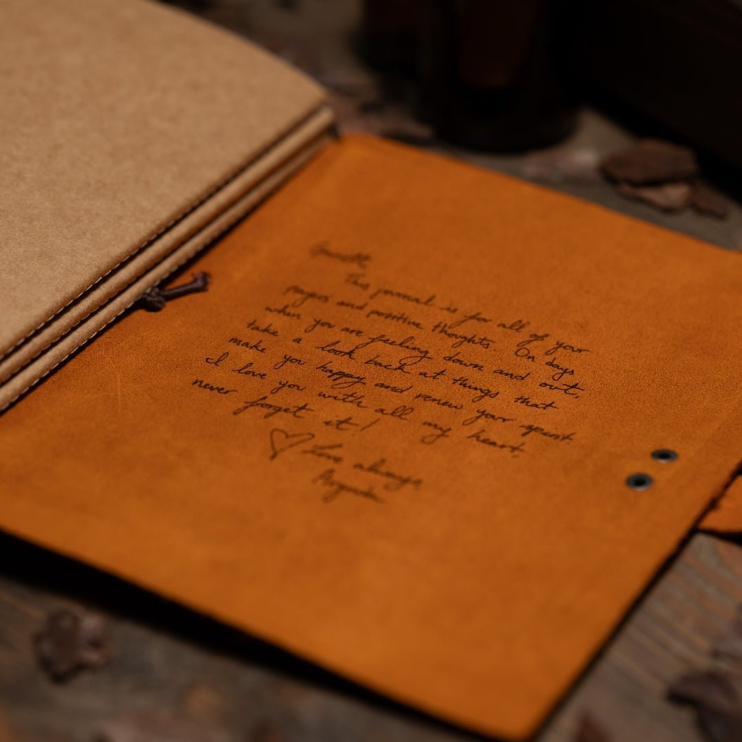 Personalized handmade leather journal notebook with custom engraving – SFDizayn