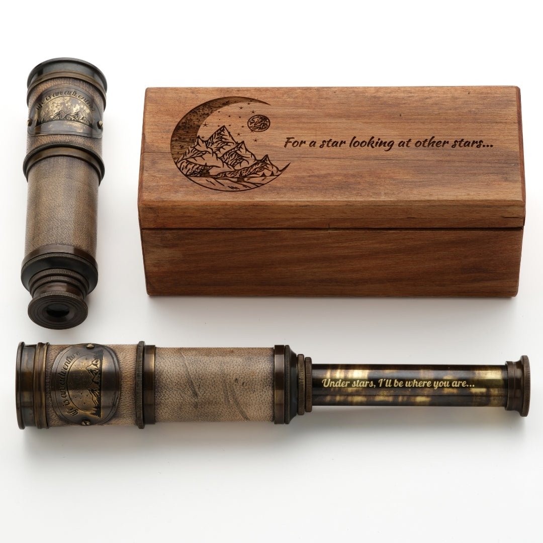 Personalized engraved working brass spyglass telescope for kids and adults with custom engraving– SFDizayn