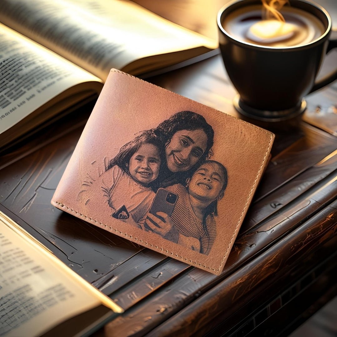Custom engraved brown leather wallet for men – personalized with photo, name, or initials – SFDizayn
