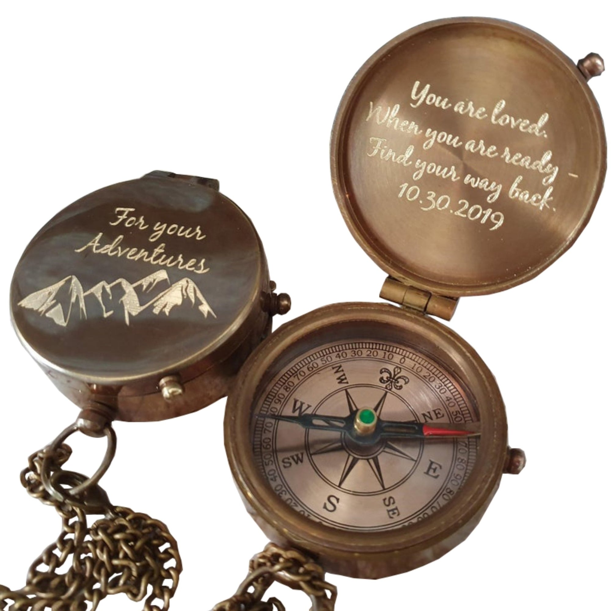 Custom brass compass for retirement, engraved with inspirational message like “Enjoy the Journey,” ideal gift for retirees from family, friends, or coworkers – SFdizayn

