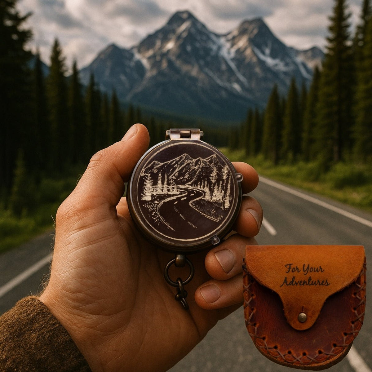 Personalized working antique brass compass for him – a celestial landscape gift engraved with name, initials, quote, or monogram; ideal for birthday, Christmas, Valentine’s Day, or anniversary.