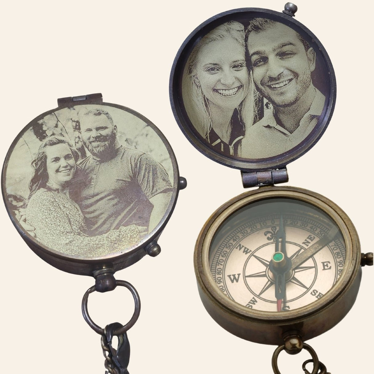 Antique working brass compass – personalized and engraved with initials or quote; celestial moon and stars design makes it a timeless gift for men on Father’s Day, Valentine’s Day, or birthday.