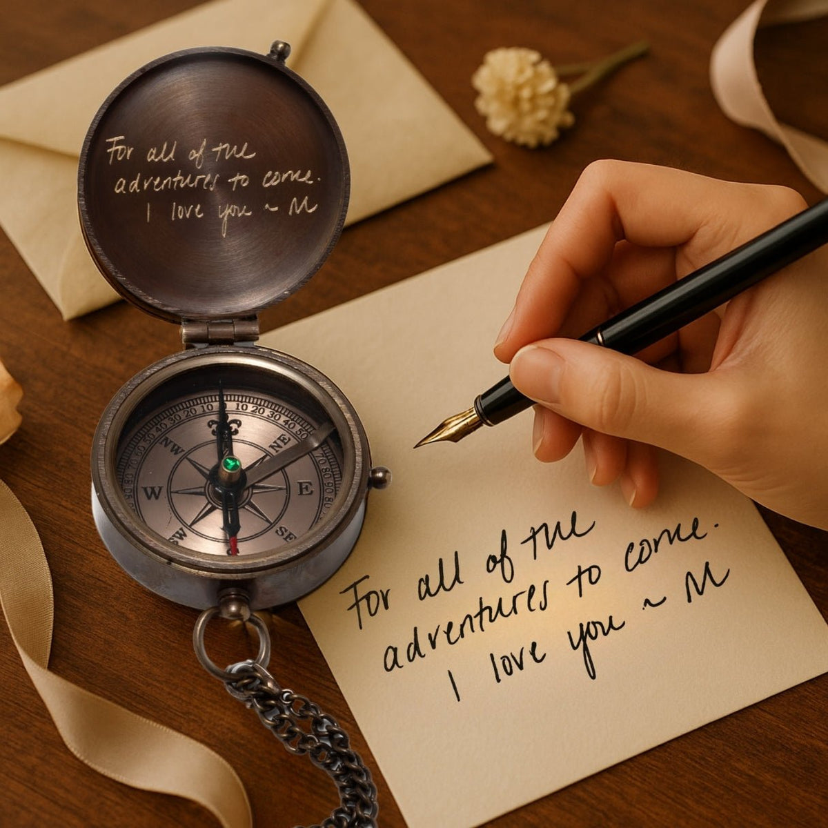 Handcrafted vintage compass for men – engraved and custom personalized with monogram, photo, or name; meaningful brass gift for retirement, birthday, or special occasions like Valentine’s Day or Father’s Day.