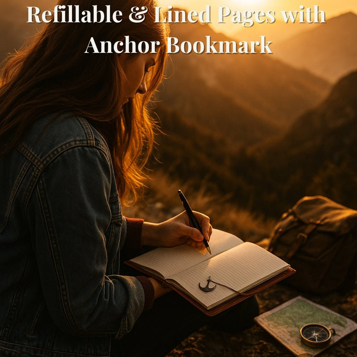 Personalized brown leather journal notebook – custom engraved diary with refillable lined pages, featuring name, monogram, initial, photo, or heartfelt message or text.