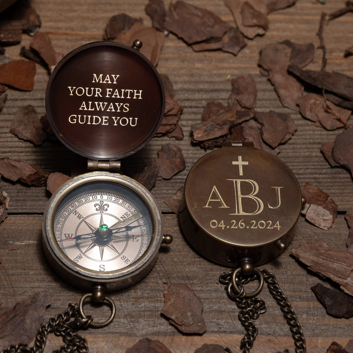 Engraved religious brass compass with faith-based quote, ideal as a meaningful spiritual compass gift for boys, teens, and Christian men – handmade by SFdizayn

