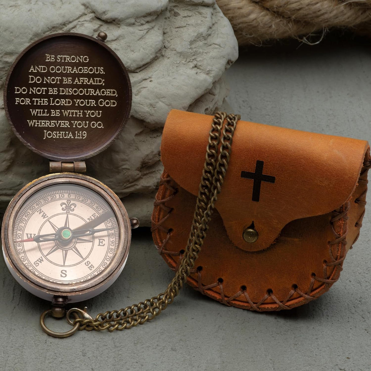 Faith-based personalized brass compass with scripture engraving and antique finish, meaningful gift for Christian men and teenage boys from SFdizayn

